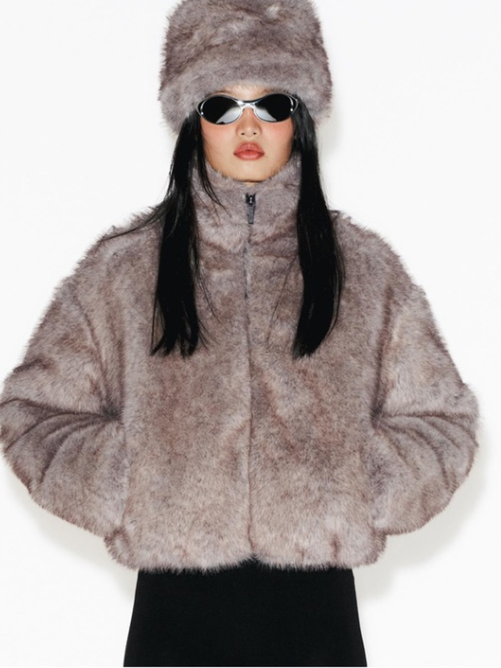 Zara Faux Fur Cropped Jacket Taupe Brown Size Medium NWT 8073/028